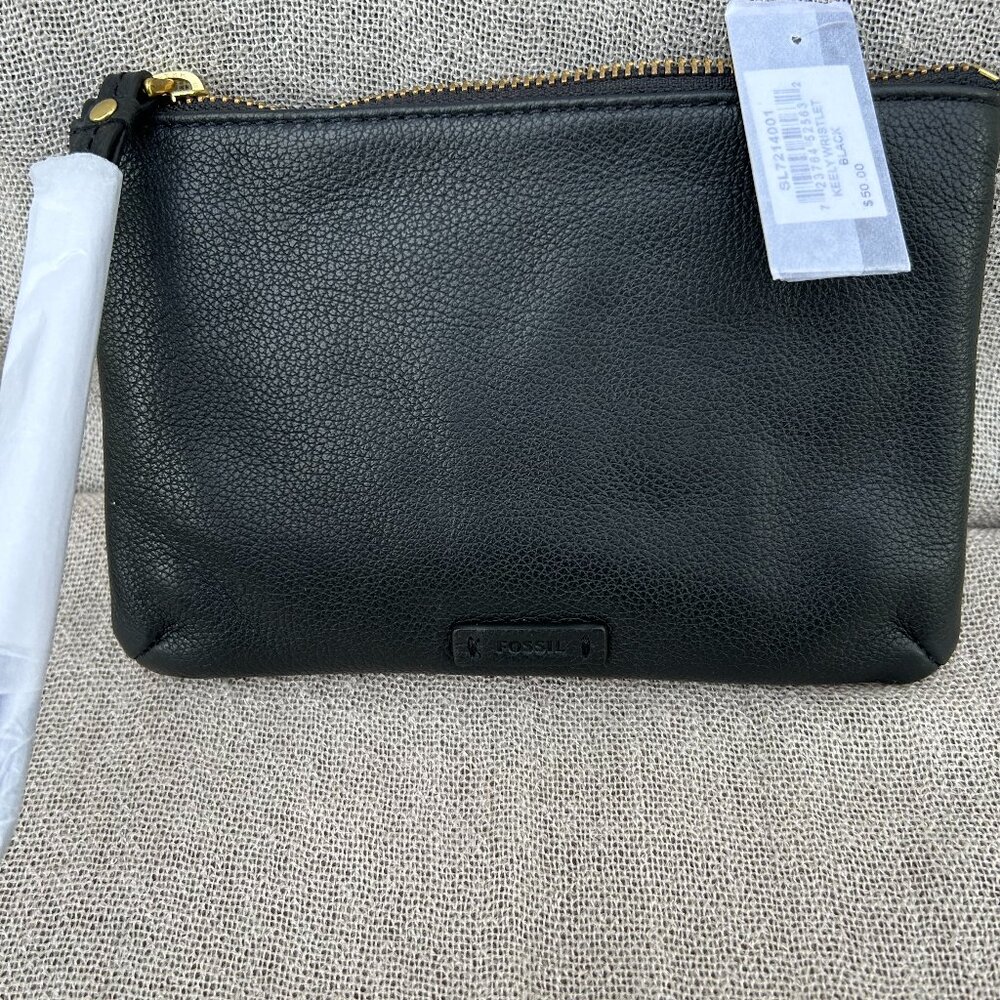 NEW Fossil Keely Black Leather Wristlet